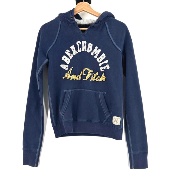 Y2K Abercrombie & Fitch Hoodie Sweatshirt Small Spell Out Logo Preppy Graphic - Picture 1 of 7